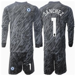 Chelsea Robert Sanchez #1 Brankářské Dětské Venkovní dres komplet 2024-25 Dlouhý Rukáv (+ trenýrky)
